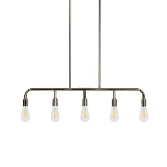 Hello Honey® Robert Stevenson Lighting Benson 36" Brushed Nickel 5-Light Exposed Bulb Metal Chandelier